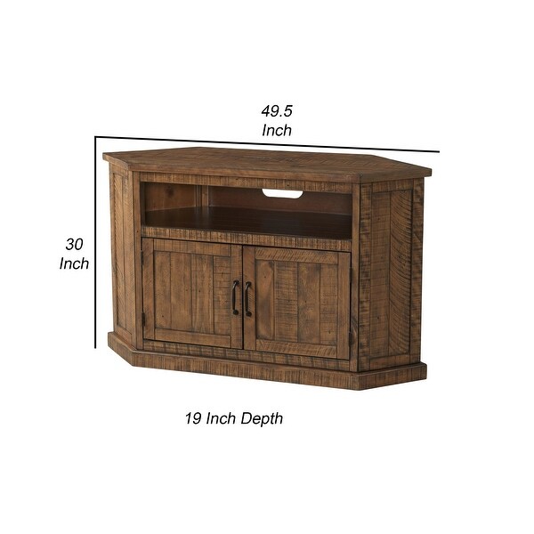 Alexa 50 Inch TV Corner Entertainment Console， Cubby， Cabinet， Brown Stained