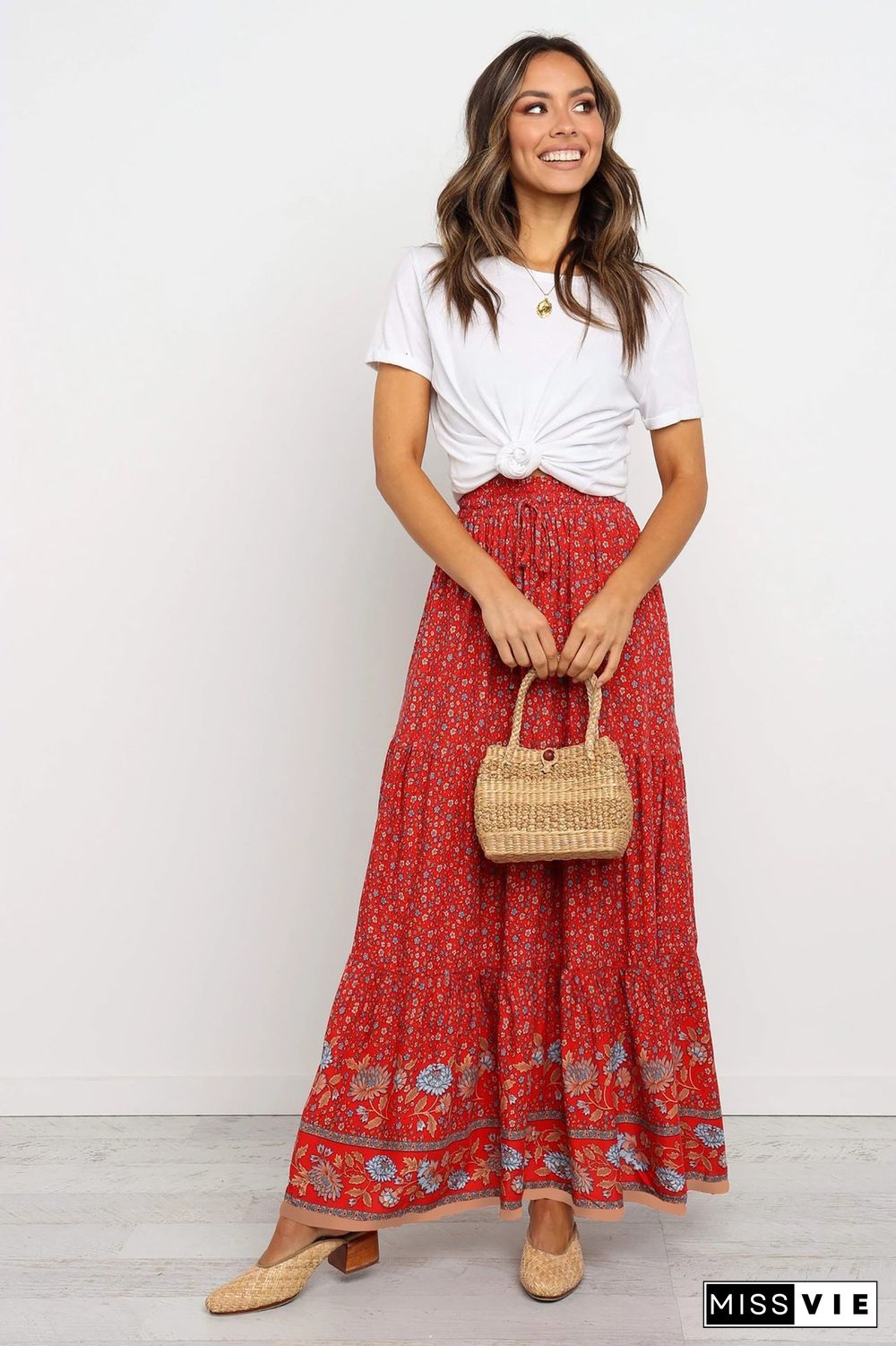 Floral Boho Casual Maxi Skirt