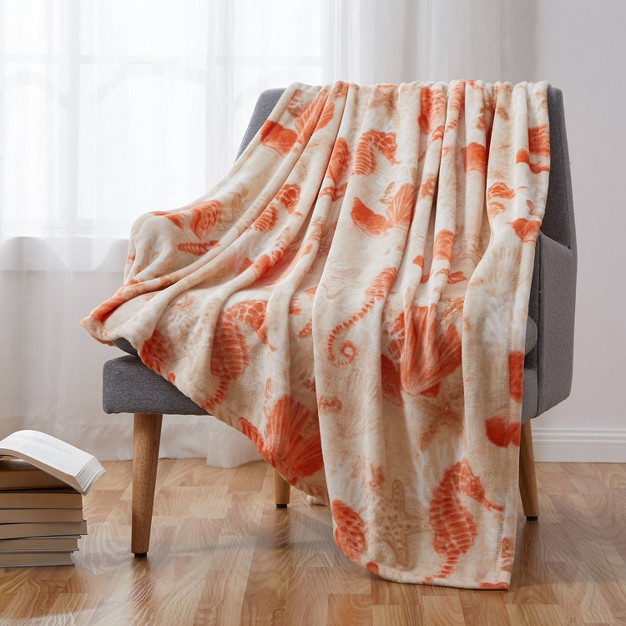 Oversized Ocean Printed Plush Throw Blanket Vcny Home