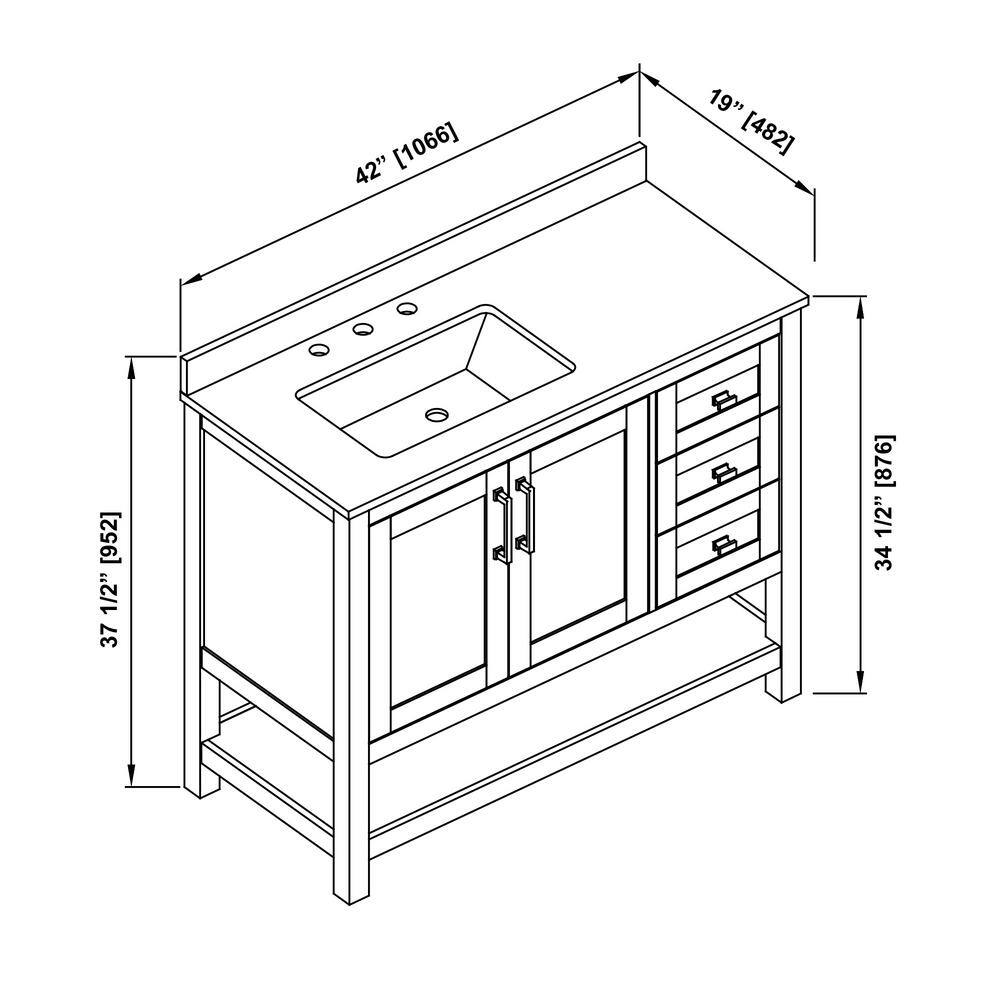 OVE Decors Vegas 42 in. W x 19 in. D x 34.5 in. H Bath Vanity in Dark Charcoal with White Engineered Stone Vanity Top 15VVA-CHAR42-03