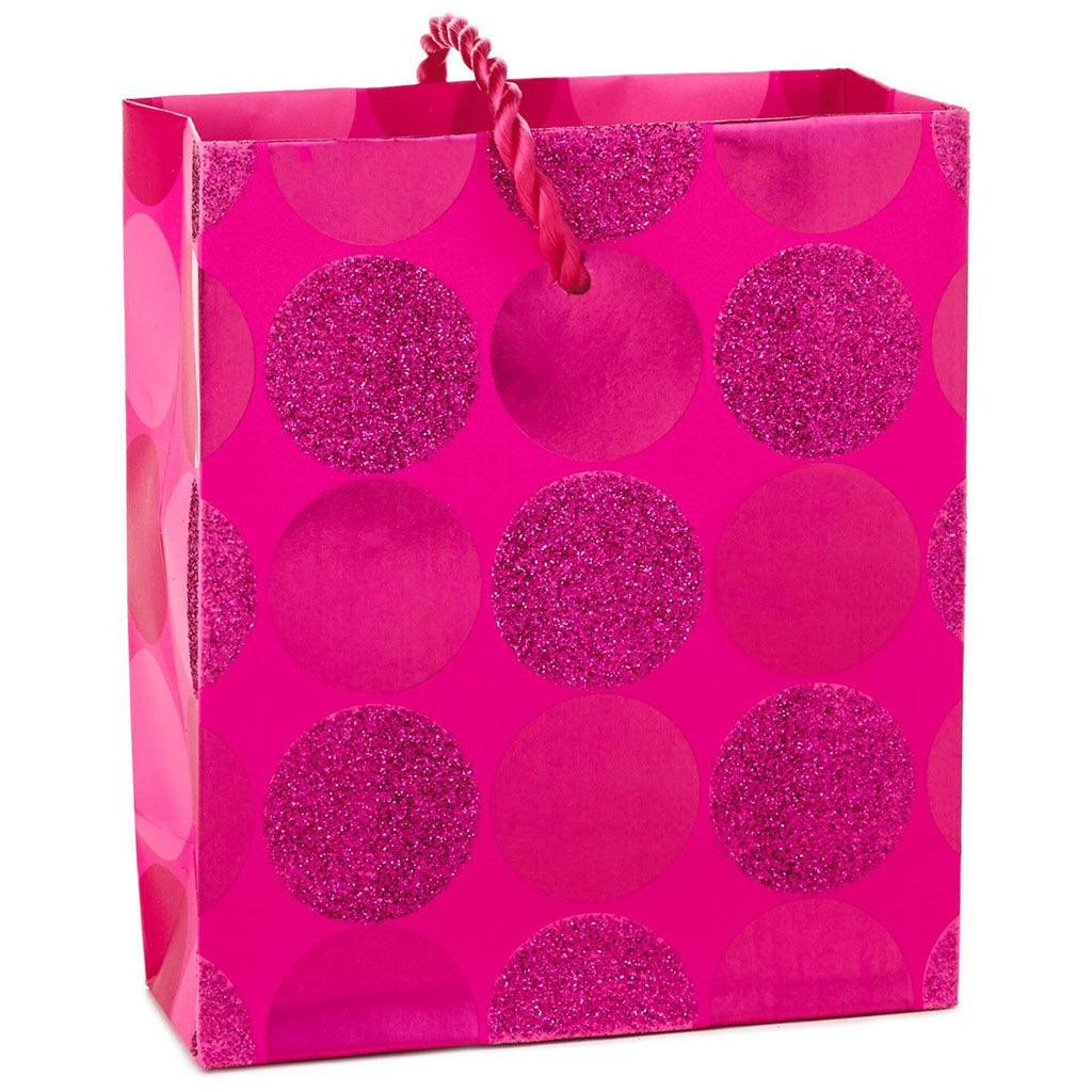 Hallmark  Hot Pink Glitter Dots Gift Card Holder Mini Bag, 4.5