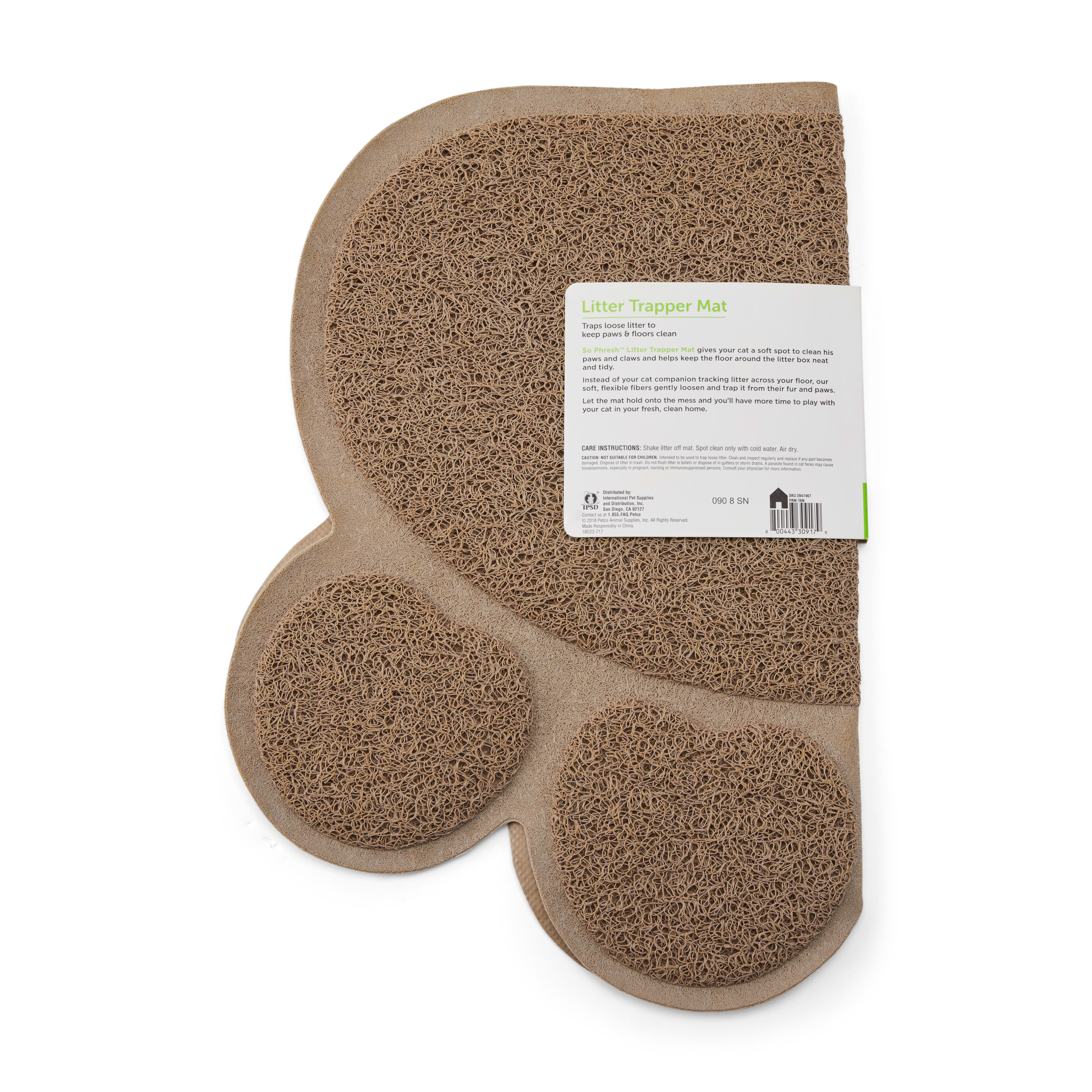 So Phresh Tan Paw-Shaped Cat Litter Trapper Mat， 23.5