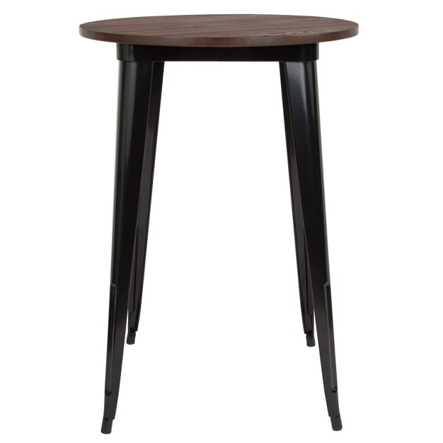 Round Metal Indoor Bar Height Table With Rustic Wood Top