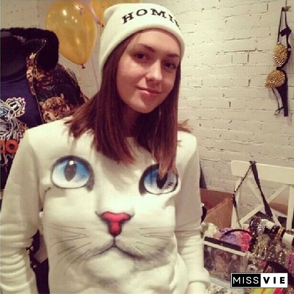 Women New Winter 3D Beads Cat Sweatshirts Harajuku Venta Para Mujer Sudaderas Hoodies Pullovers Coat