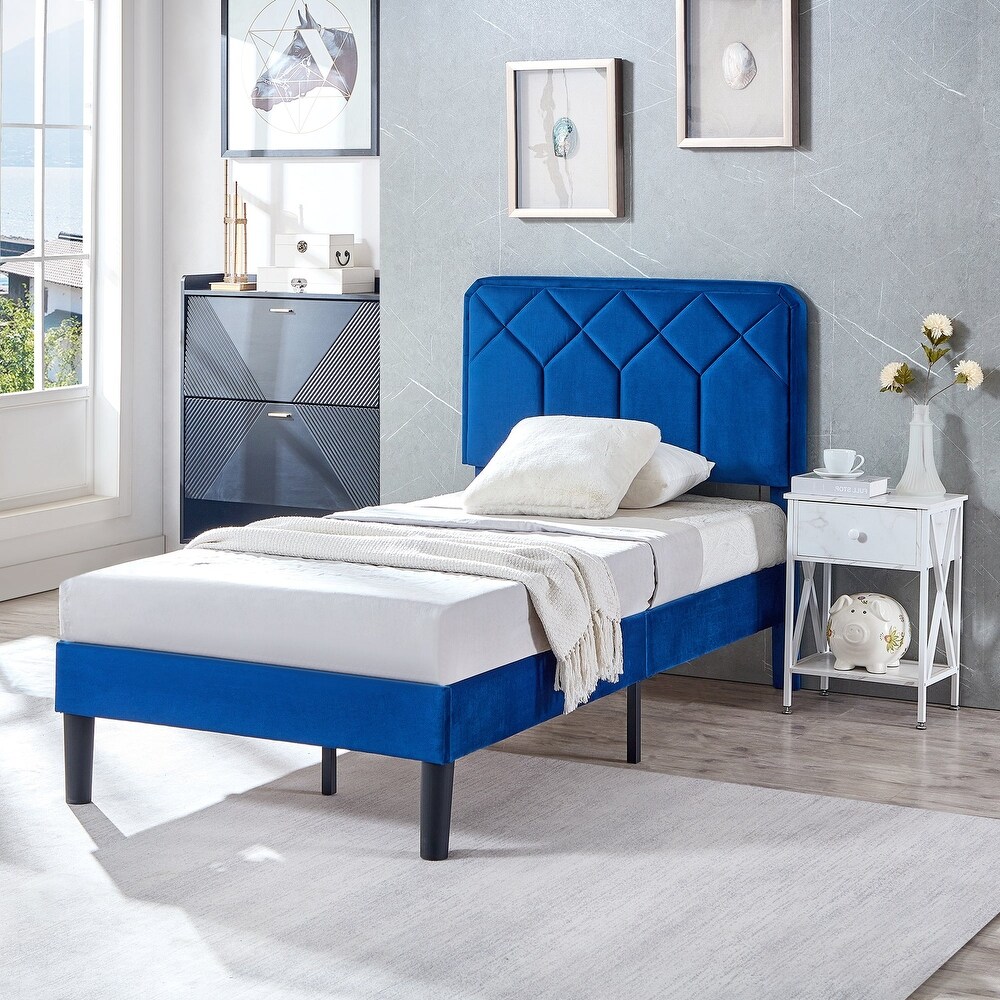 Upholstered Platform Bed Frame with Modern Adjustable Headboard  No Box Spring Needed