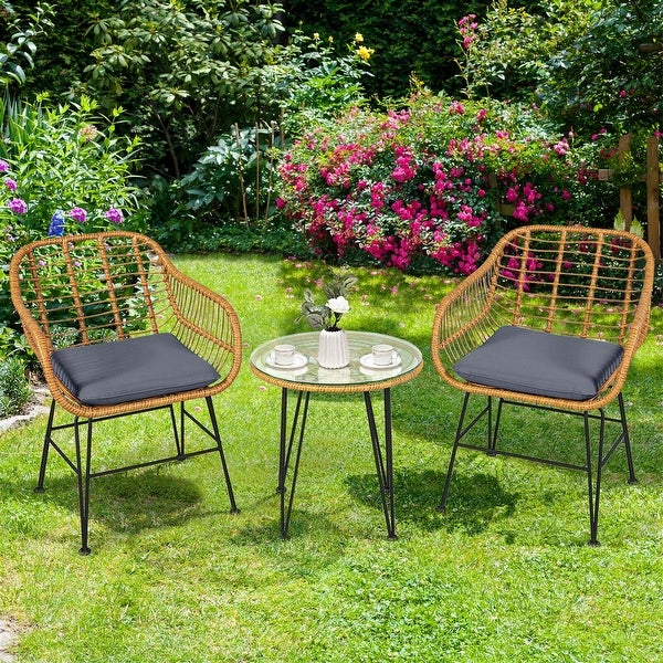 3-Piece Rattan Furniture Set with Cushioned Chair Table - Overstock - 37500642