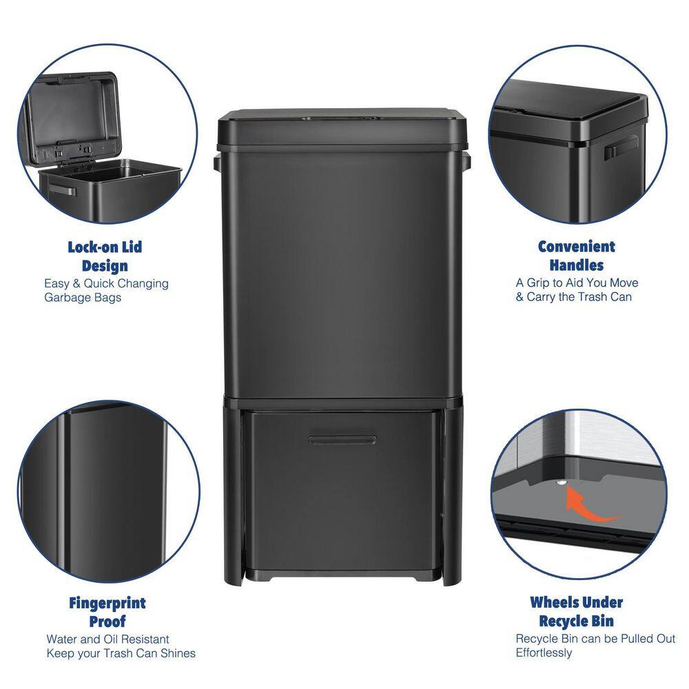 eModernDecor Cozy Block 20 Gal. Black Steel Automatic Trash Can Touchless Motion Sensor Bin Soft Close Lid 75 l Large Capacity HN-ZN02-20-BLK