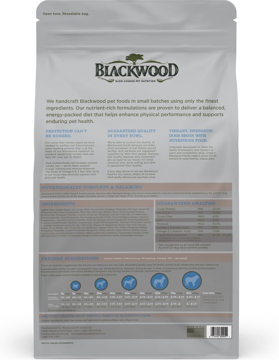 Blackwood 5000 Catfish Meal and Pearled Barley Sensitive Skin and Stomach Formula Dry Dog Food