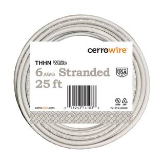 Cerrowire 25 ft. 6 Gauge White Stranded Copper THHN Wire 112-4202AR