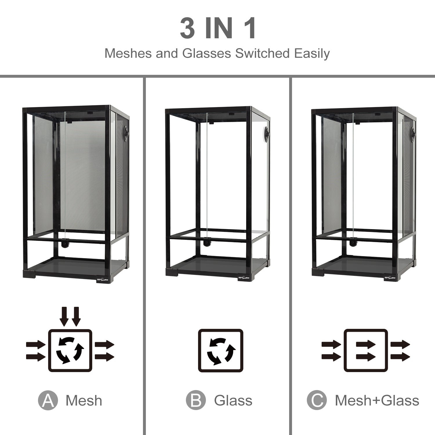 REPTI ZOO 3 in 1 Reptile Tall Terrarium， 16