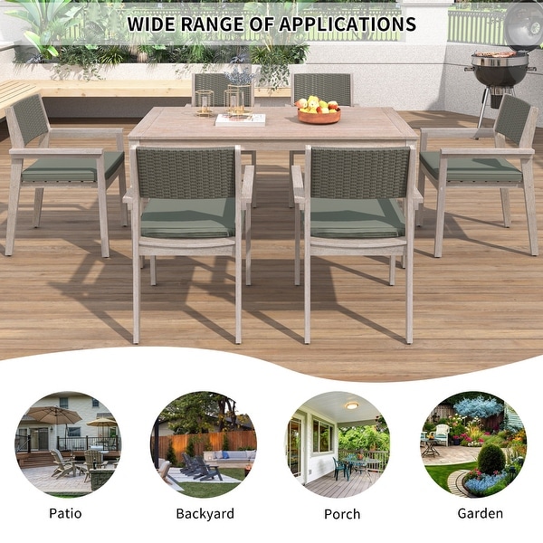 Merax Patio Rattan Dining Table and Chairs for 6 People