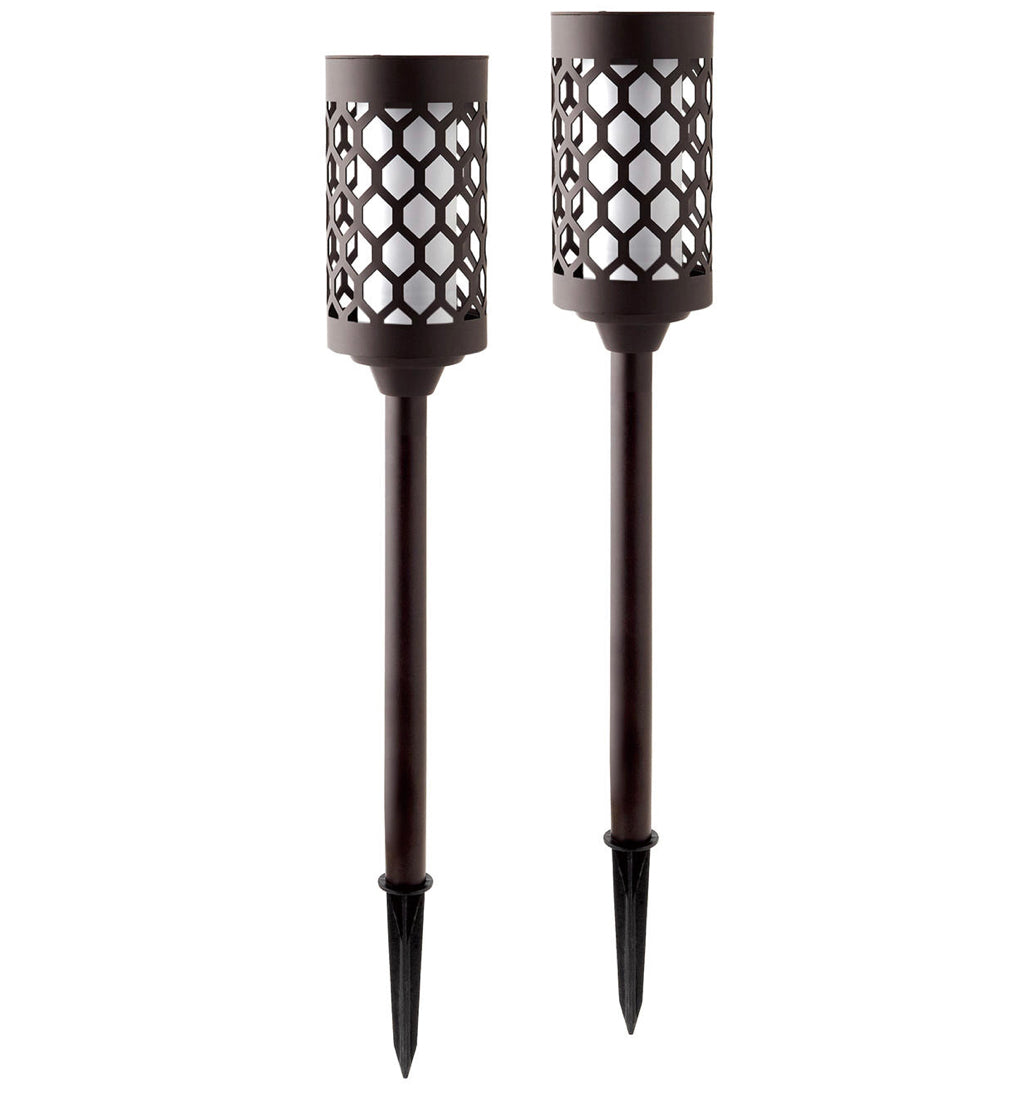 High End 20 lumen Solar Torch Light Die-cast Aluminum and Glass Construction Integrated Solar Panel (2-Pack)