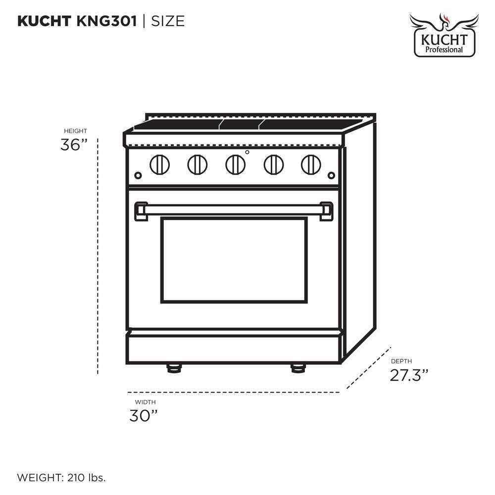 Kucht 30 in. 4.2 cu. ft. Natural Gas Range with Convection Oven in Black with Black Knobs and Rose Gold Handle KNG301-K-ROSE