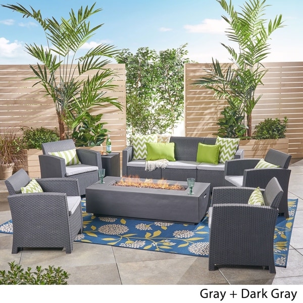 Leavitt Outdoor 7seater Chat Set with Fire Pit by Christopher Knight Home