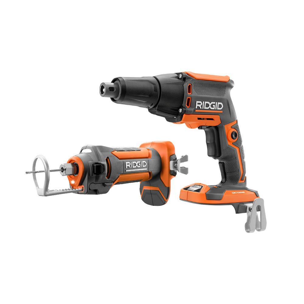 RIDGID 18V Brushless Cordless Drywall Screwdriver with Collated Attachment with 18V Drywall Cut-Out Tool (Tools Only) R86630B-R84730B