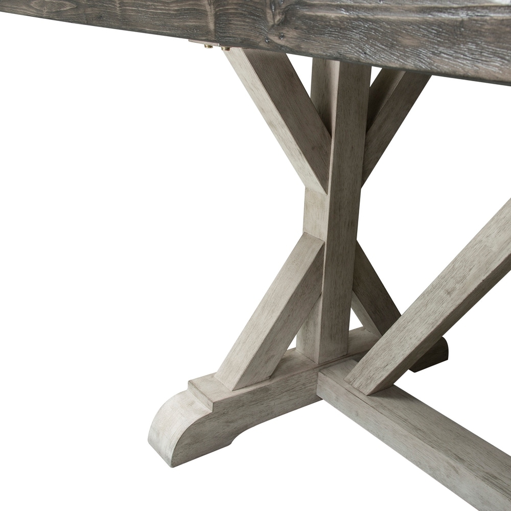 Willowrun Rustic White Weathered Gray 7 Piece Trestle Table Set