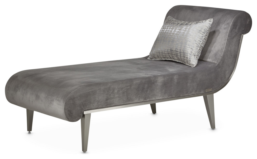 Roxbury Park Velvet Chaise   Gray Pearl/Stainless Steel   Contemporary   Indoor Chaise Lounge Chairs   by Michael Amini  Houzz