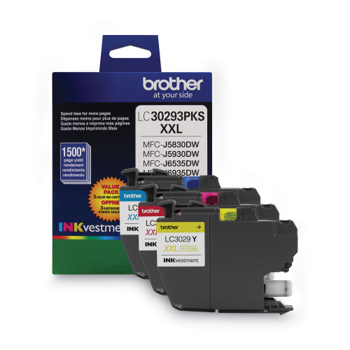 Brother LC30293PK INKvestment Super High-Yield Ink， 1，500 Page-Yield， Cyan/Magenta/Yellow