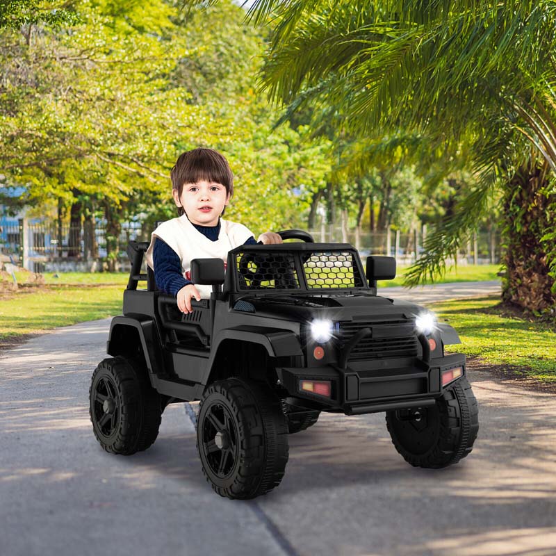 12V Kids Ride On Truck Car Battery Powered Electric Vehicle RC with Mesh Windshield & Bright Headlights