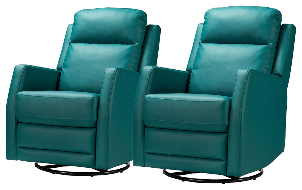 Upholstered Swivel Manual Recliner With Wingback Set of 2   Contemporary   Recliner Chairs   by Karat Home  Houzz