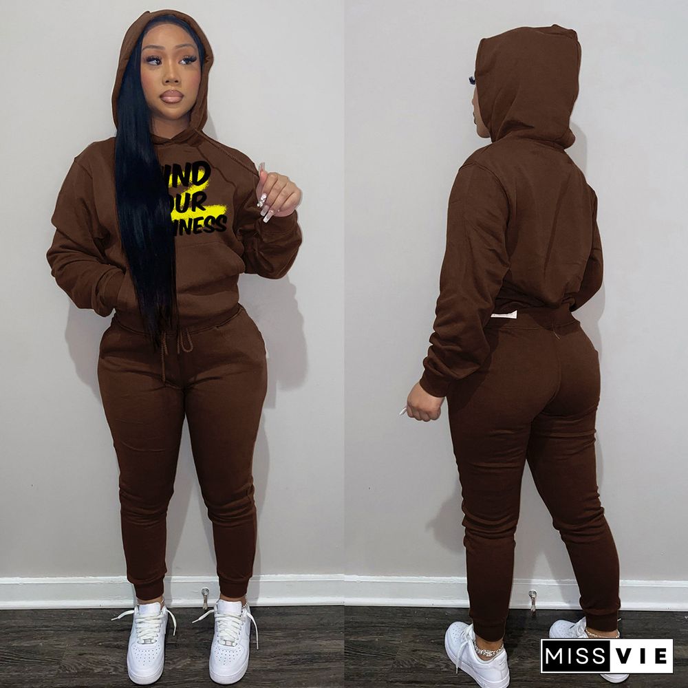 Letter Print Hooded Sweatshirts and Pants Sweatsuits