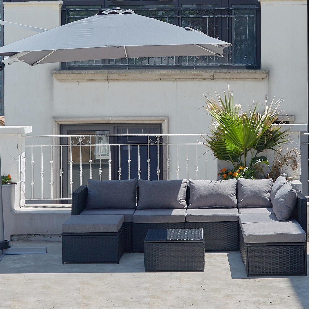 Patio Outdoor 7 Piece PE Rattan Sectional Sofa Furniture Set