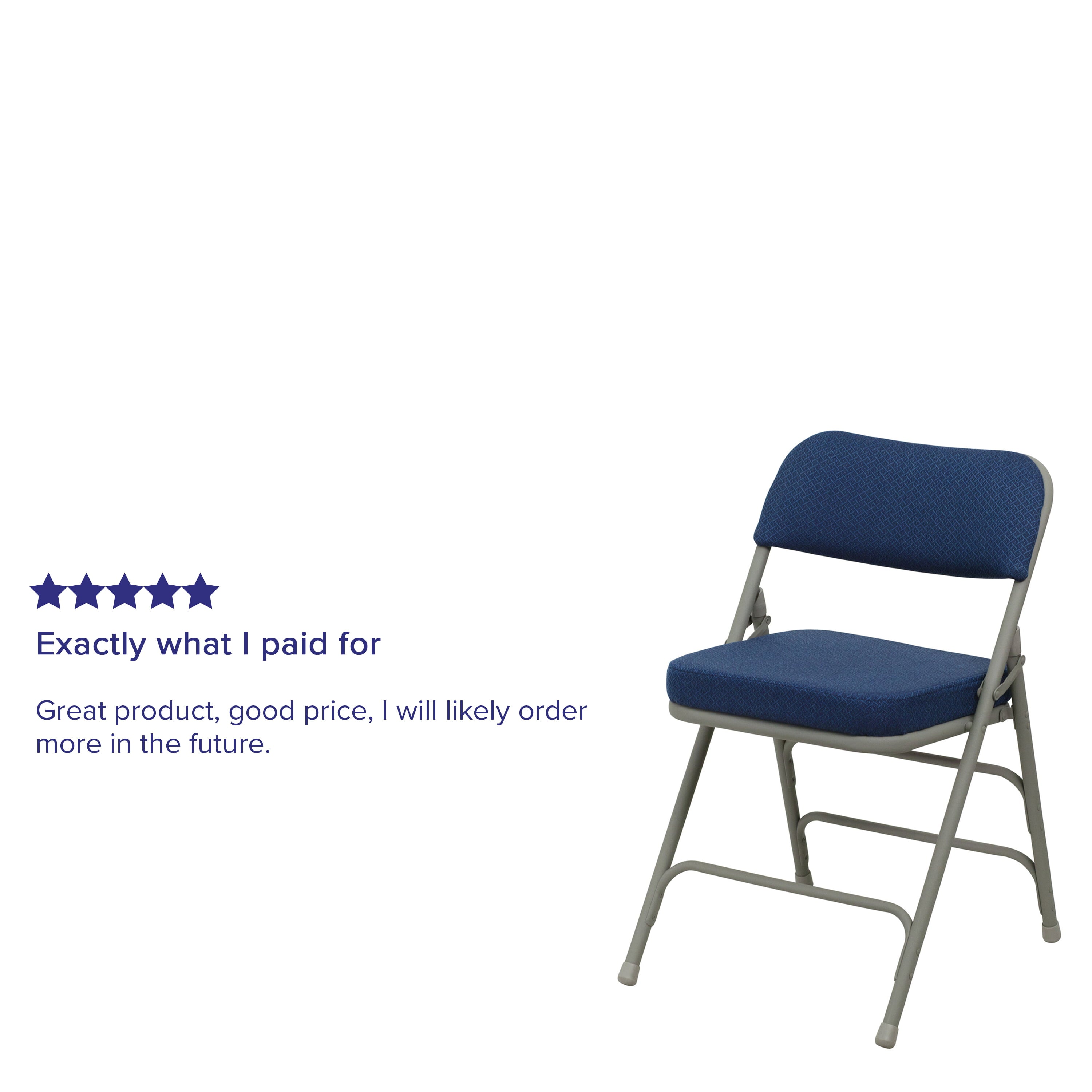 Hercules Hinged Fabric Padded Folding Chair - 4-Pack, Navy Blue