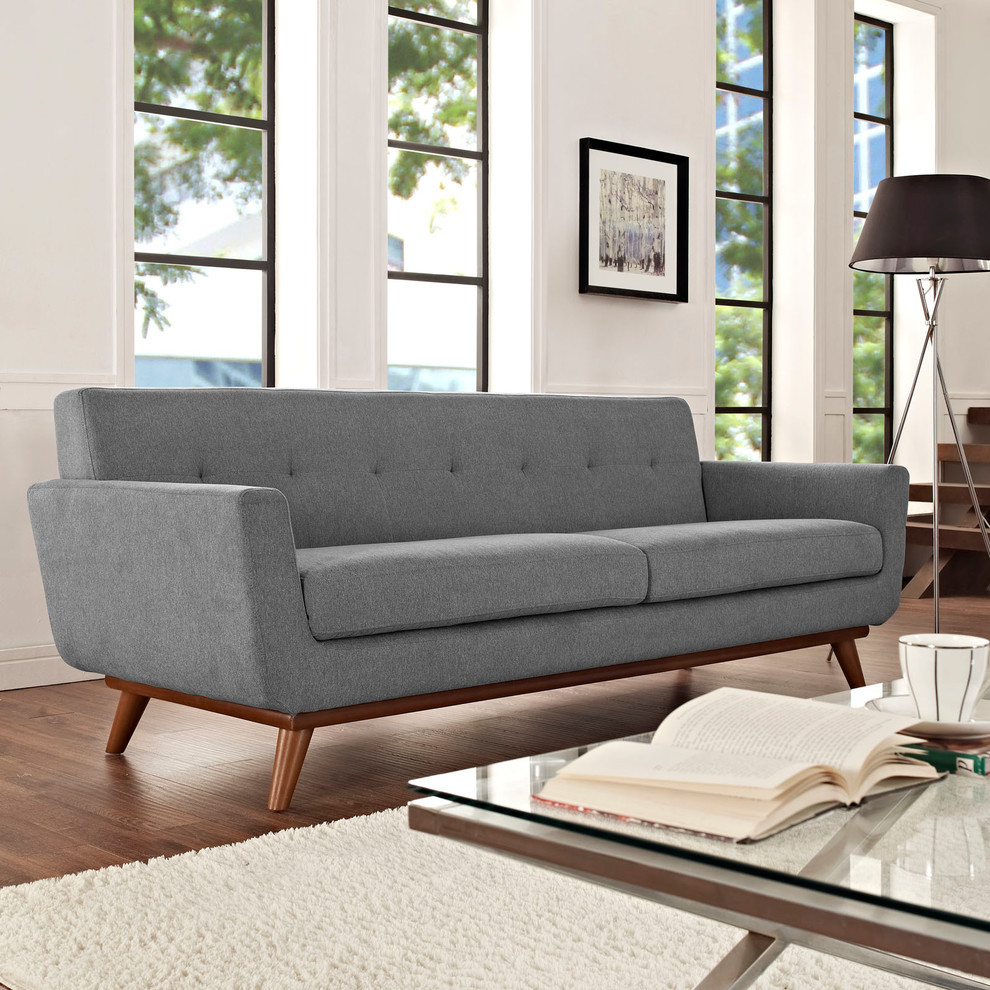 Engage Upholstered Fabric Sofa   Midcentury   Sofas   by House Bound  Houzz