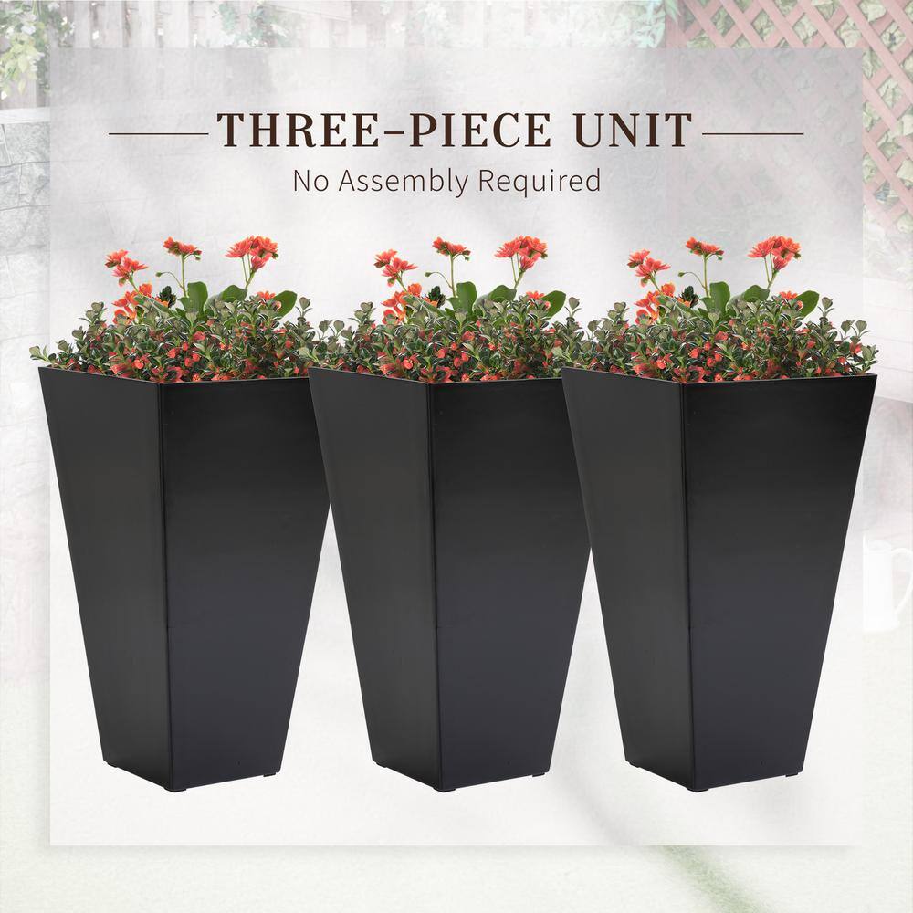 Sudzendf 28 in. Black Polypropylene Outdoor Flower Pots Tall Planters with Drainage Hole Set of 3 3832W4494