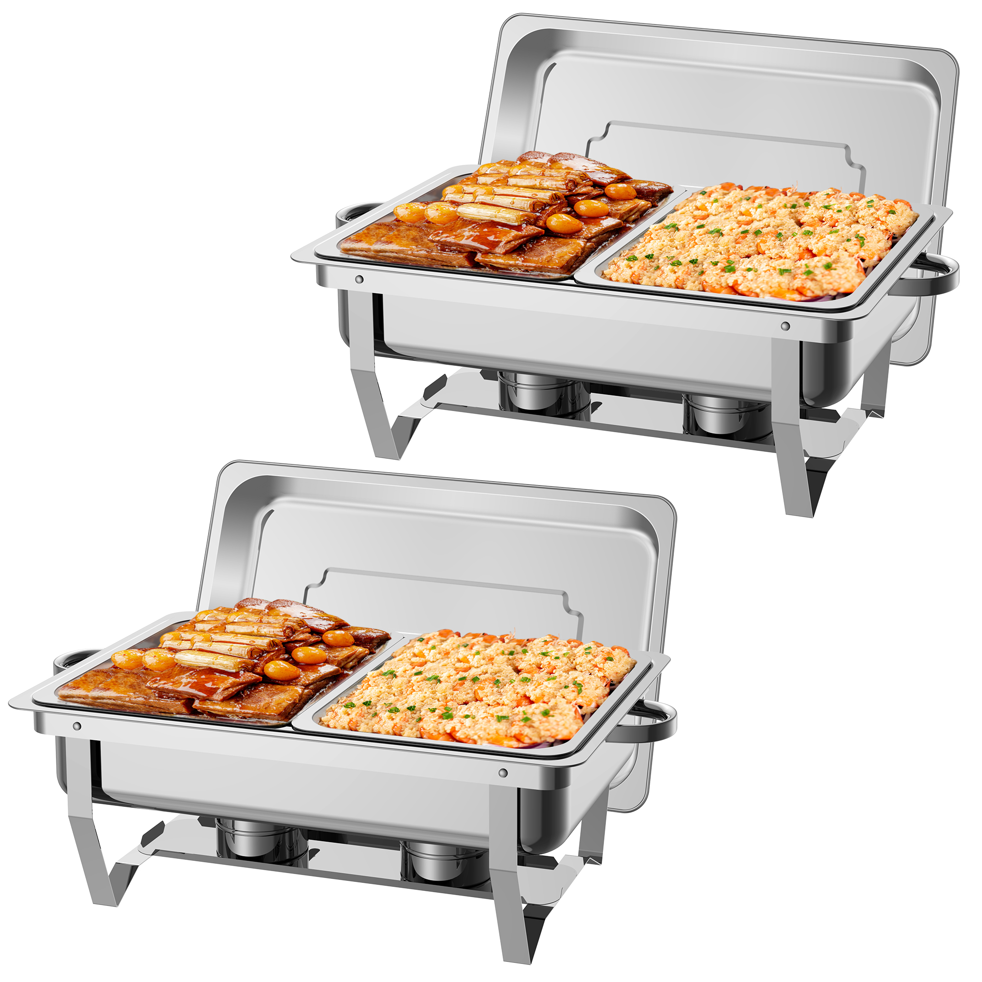 Famistar 6 Pack Chafing Dish Buffet Set With Cover - Stainless Steel 4 Round Chafing Dish + 2 Rectangular Chafers(8QT) With Water Pan | Food Pan | Fuel Holder- Catering Food Warmers for Parties Buffet