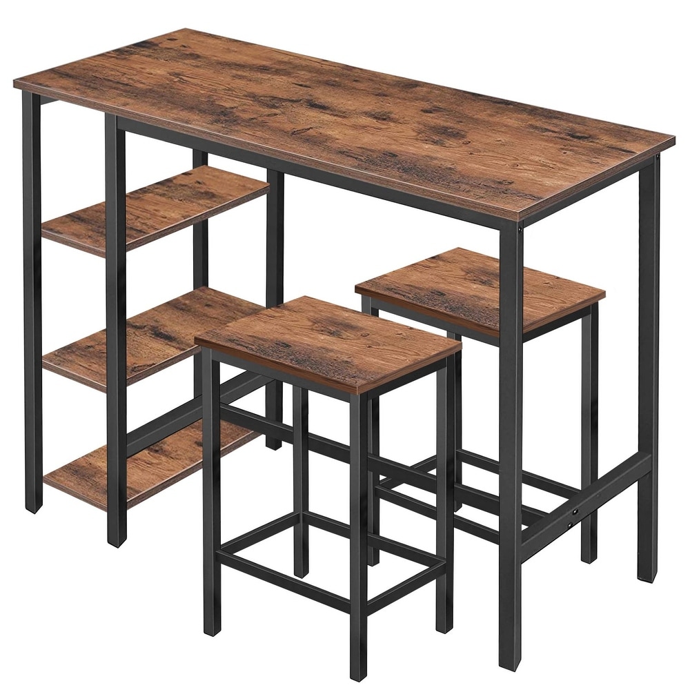 VEIKOUS Industrial High Bar Dining Table Set with Storage Shelves