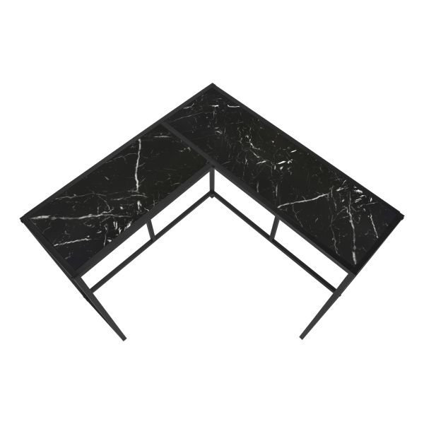 Accent Table， Console， Entryway， Narrow， Corner， Living Room， Bedroom， Black Marble Look Laminate， Black Metal， Contemporary， Modern