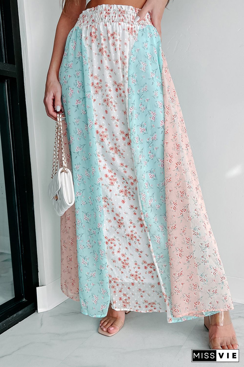 White Multi Floral Print Maxi Skirt