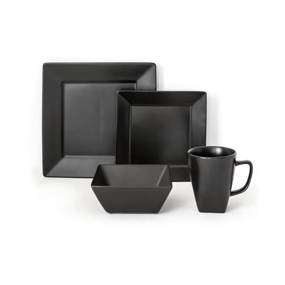 Over and Back Quad 16-Piece Casual Black Porcelain Dinnerware Set (Service for 4) 812257