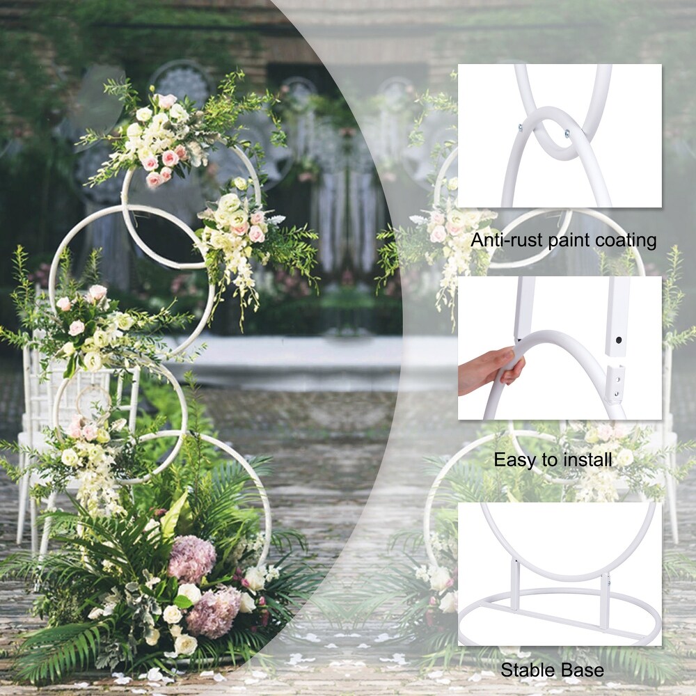 Set of 2 Round Backdrop Stand Wedding Party White Hoop Pillar Flower Stands