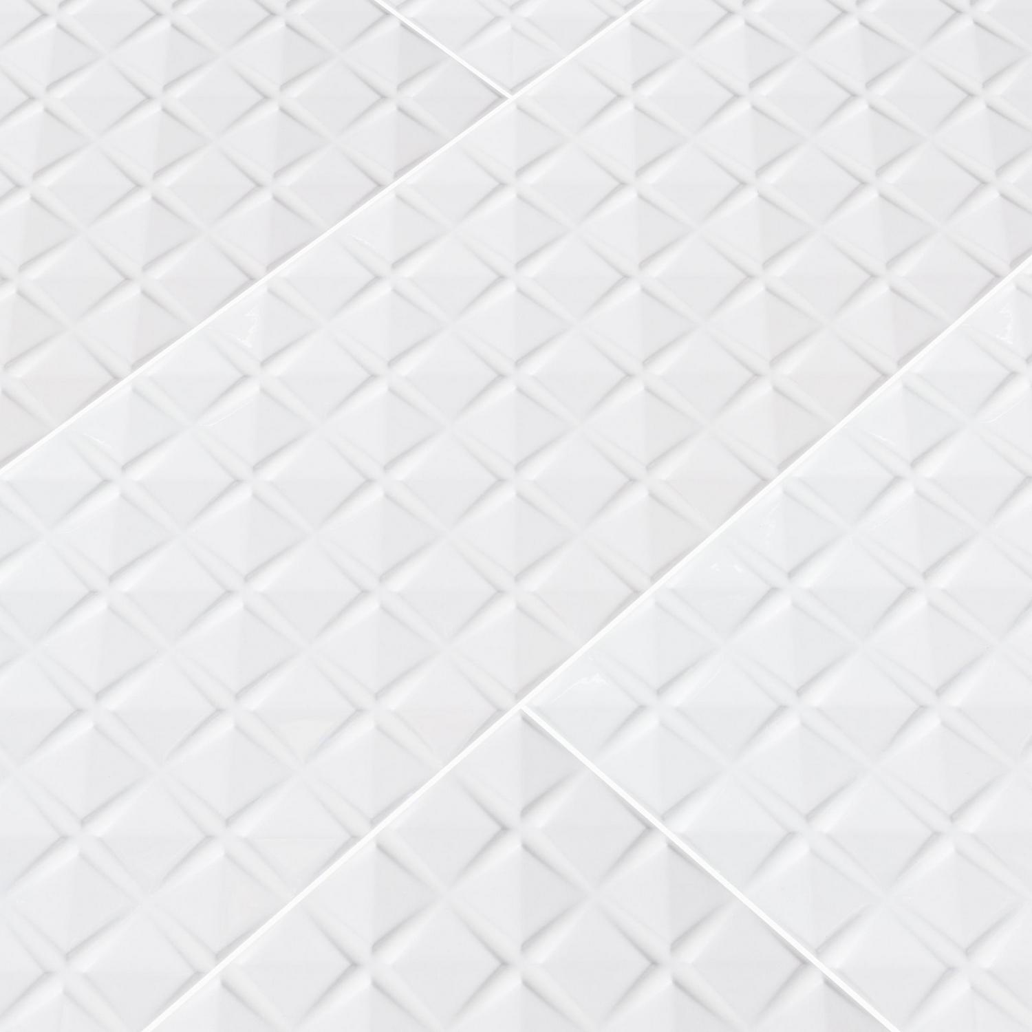 Dymo Chex White Glossy 12 in. x 36 in. Glazed Ceramic Wall Tile ( 18 sq.ft. / case )