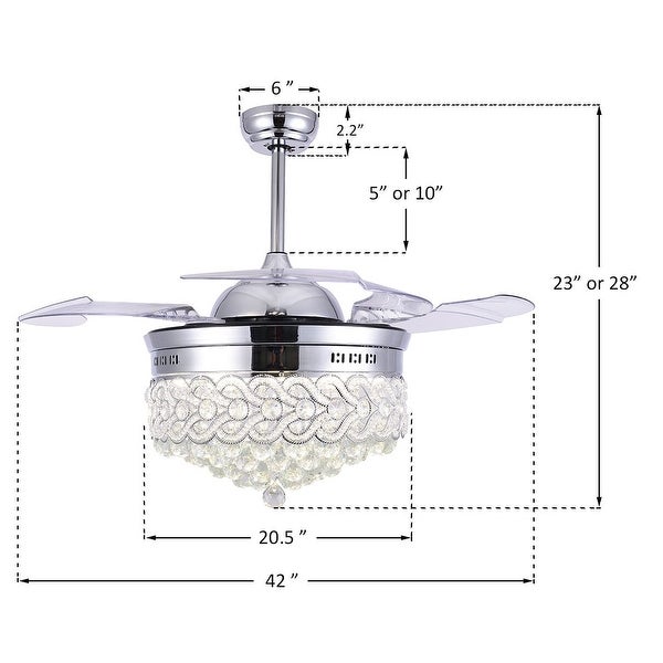 CurveCurio Crystal Retractable Ceiling Fan Fandelier with LED light， Remote - 42 Inches Shopping - The Best Deals on Ceiling Fans | 34480524