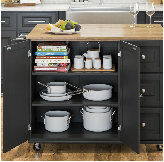 HOMESTYLES Dolly Madison Black Kitchen Cart with Natural Wood Top