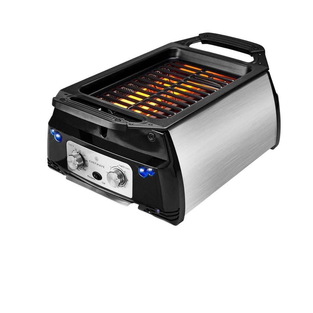 CHEFWAVE 117 sq. in. Silver Stainless steel Smokeless Tabletop Electric Indoor Grill with Infrared Technology CW-SIRG