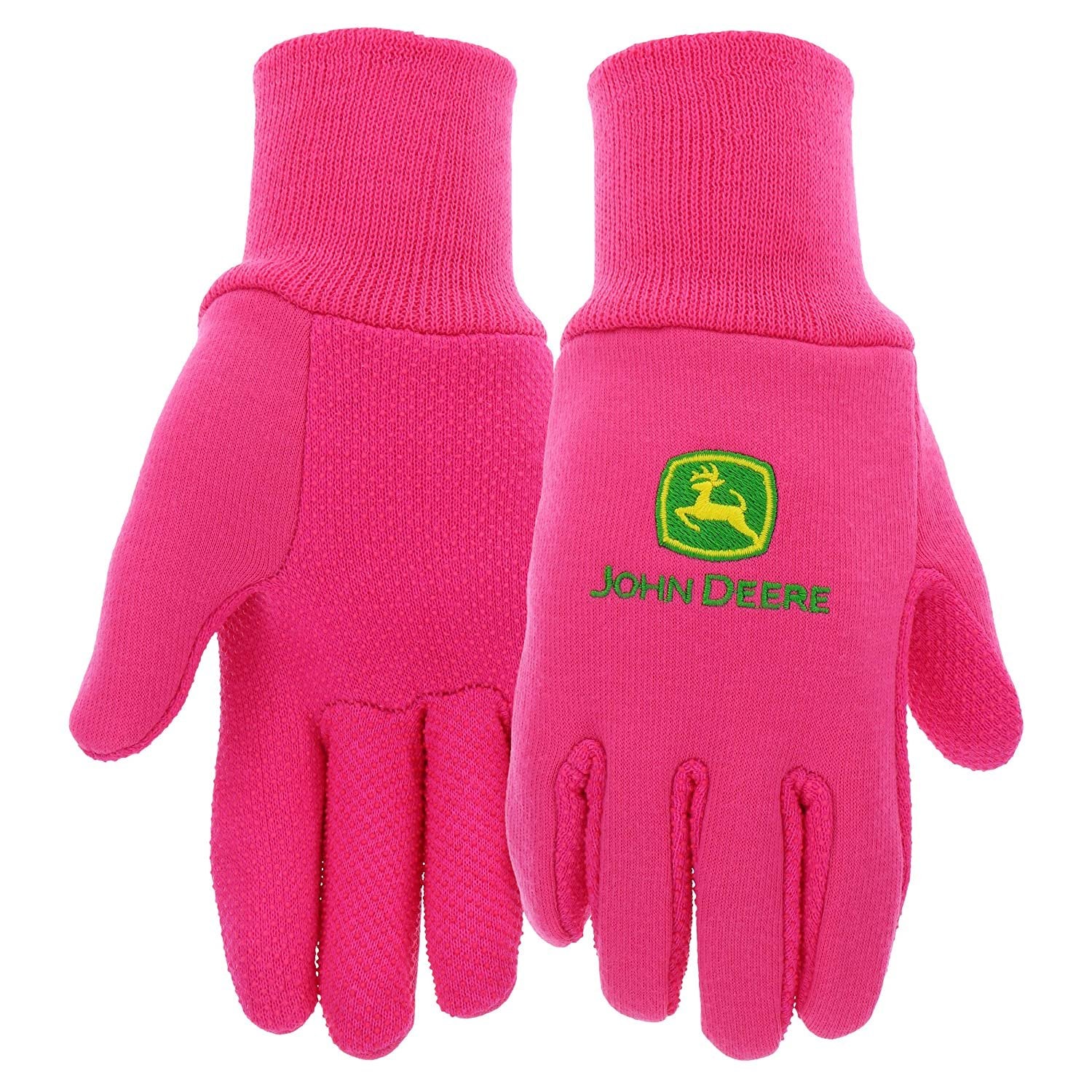 John Deere JD00003 Jersey Gloves - 10 oz Jersey Gloves for Youth, Ribbed Knit Wrist, Polyester/Cotton Fabric, Straight Thumb, Pink