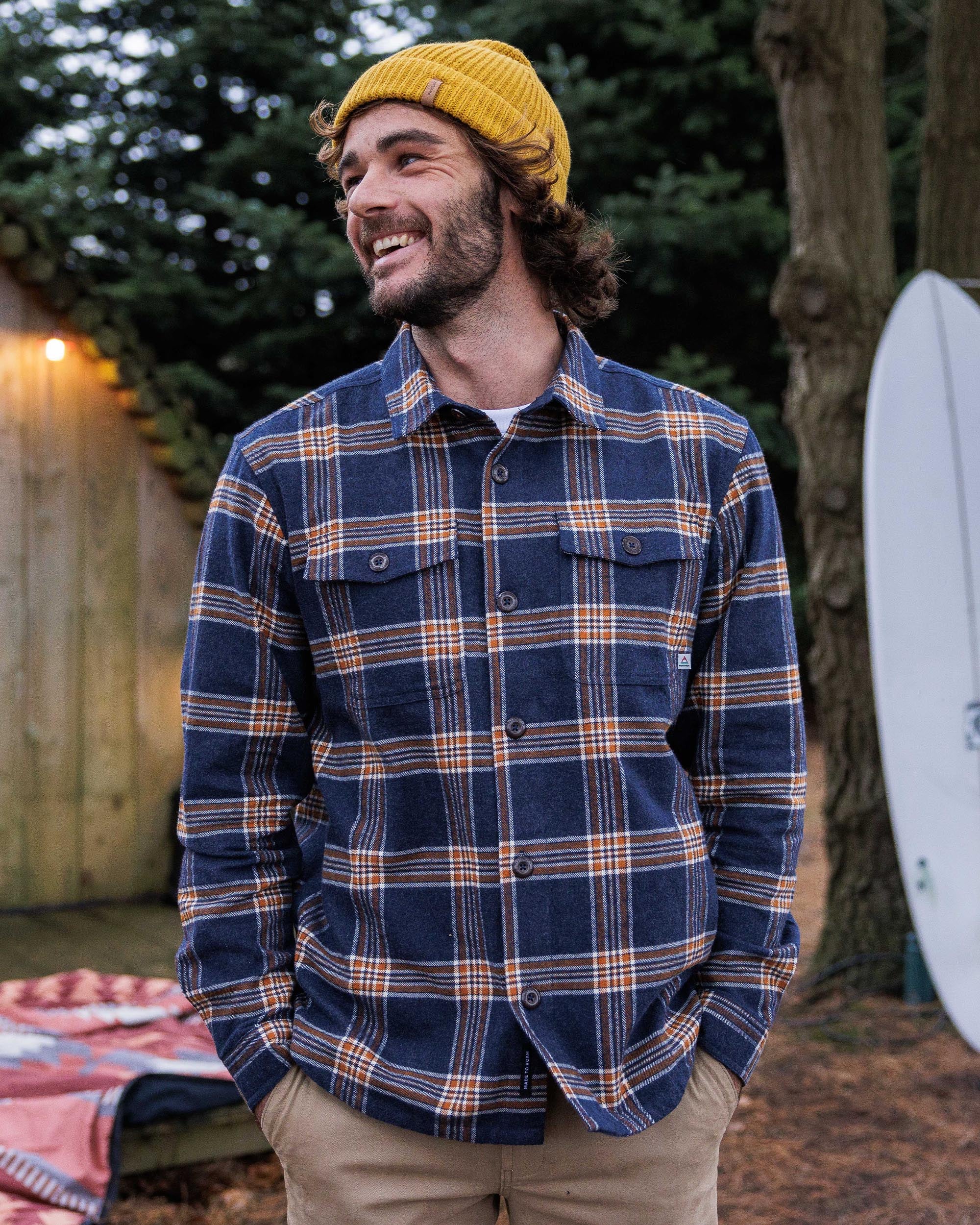 Rustic Organic Cotton Heavyweight Overshirt - Rich Navy Check