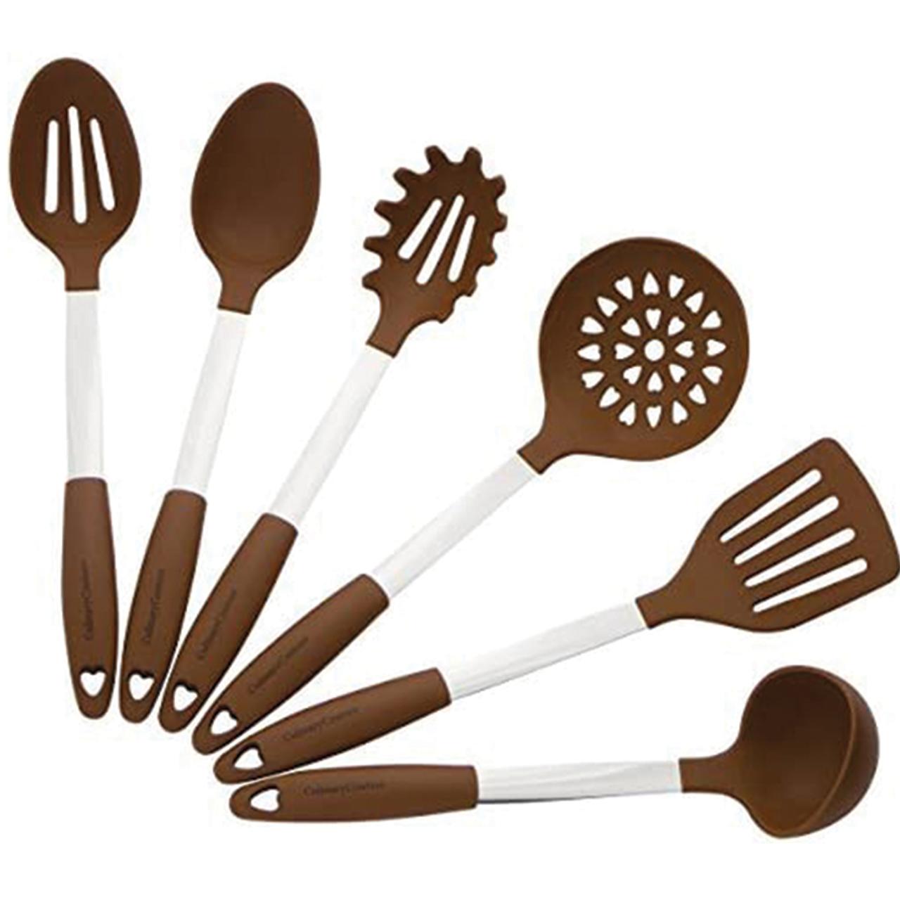 Culinary Couture Kitchen Utensils Set Cooking Essentials Silicone & Stainless Steel Set of 6 Brown