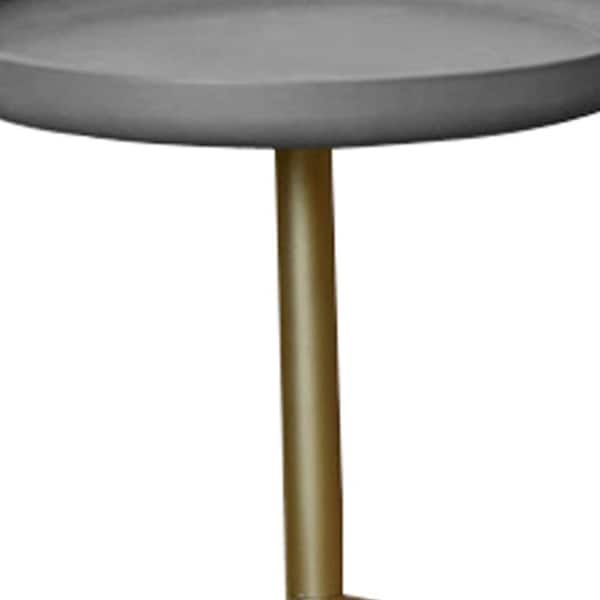 Round Wooden Side Table with Tripod Base， Large， Gold and Gray - 22 H x 19 W x 19 L Inches