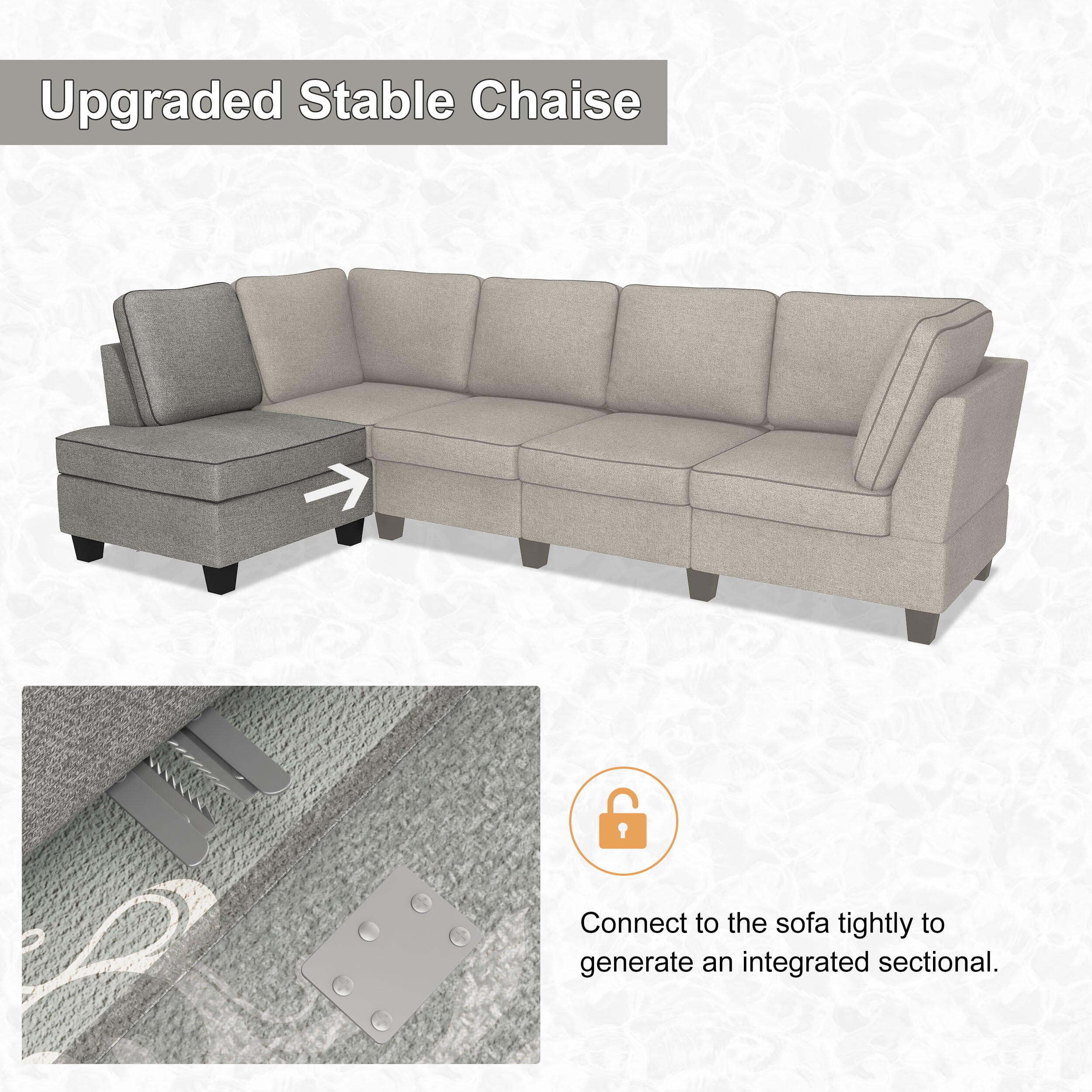 HONBAY L Shaped Sofa Sectional Couch Corner Sofa Couch with Adjustable Chaise for Living Room, Light Grey