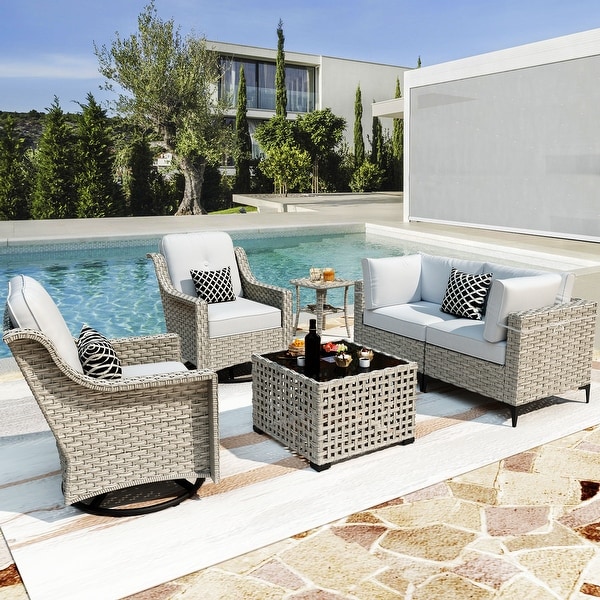 XIZZI 6Piece Patio Furniture Wicker Conversation Set with Swivel Chair