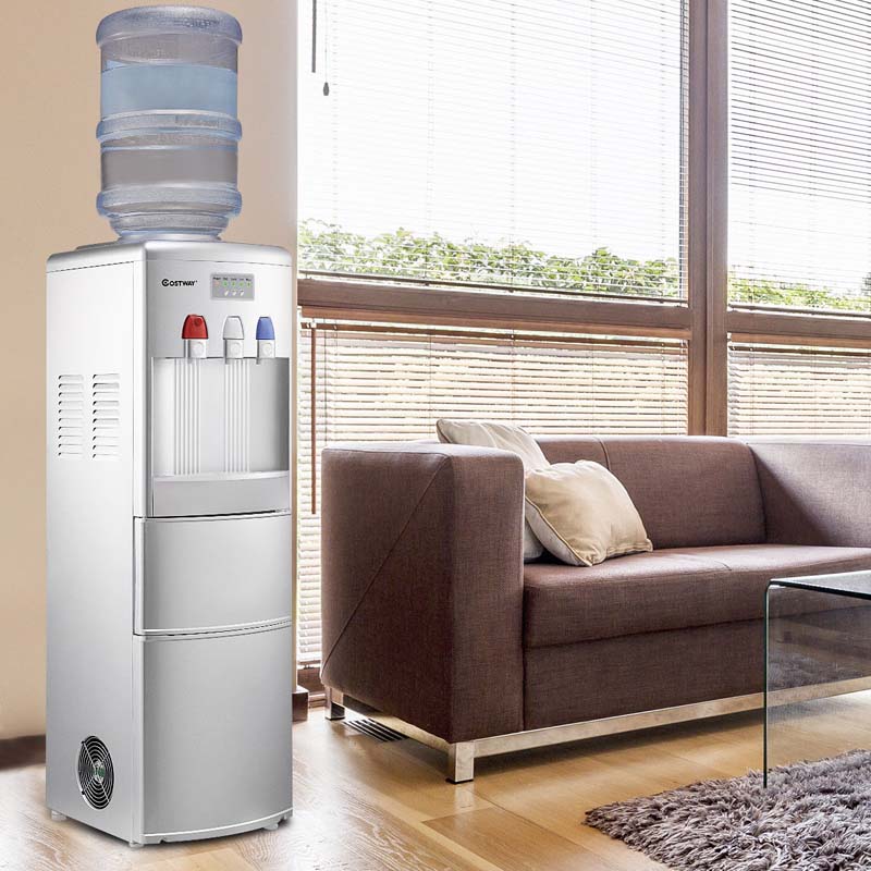 2-in-1 Top Loading Water Dispenser Built-In Ice Maker, 27LBS/24H Ice Machine with Child Safety Lock