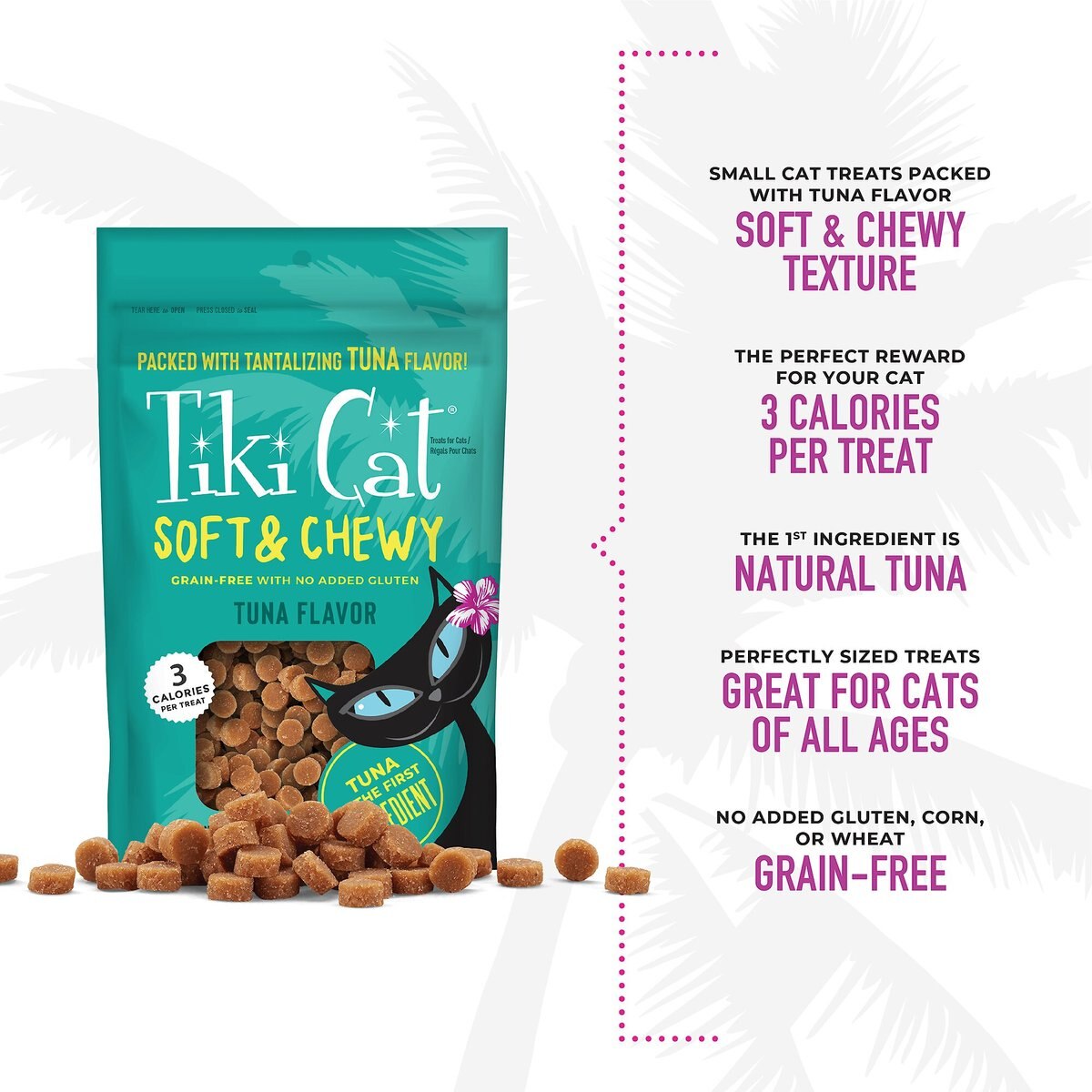 Tiki Cat Soft and Chewy Tuna Flavor Grain-Free Cat Treats， 2-oz pouch