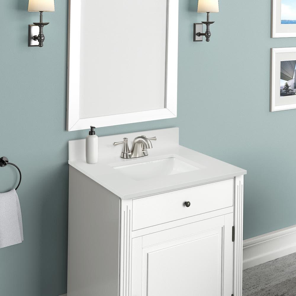 Home Decorators Collection 25 in W x 22 in D x 075 in H Quartz Vanity Top in Snow White with White Basin