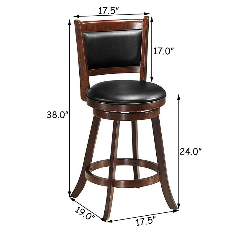 Swivel Bar Height Stool Wooden Upholstered Dining Chair - 24 Inches