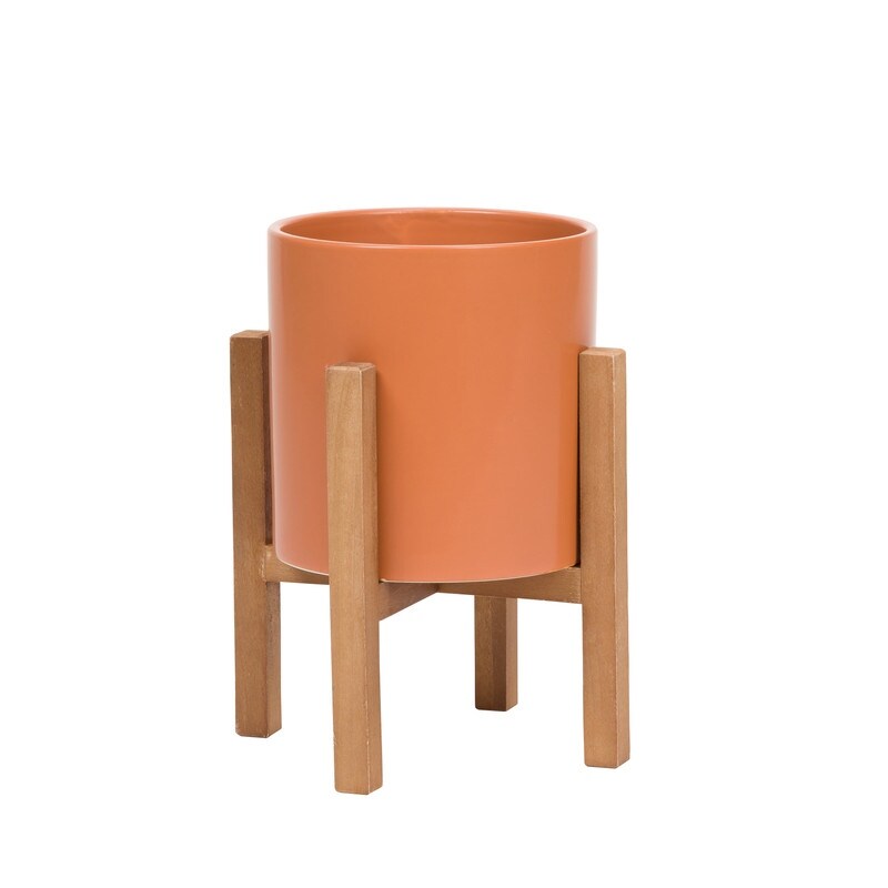 Liam Modern Ceramic Planter with Wood Legs